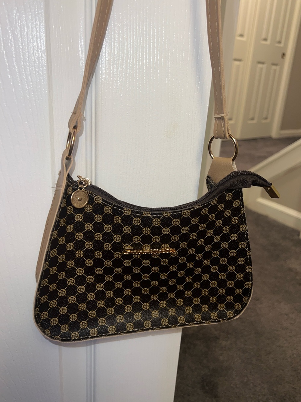 Black & Tan Patterned Shoulder Bag
